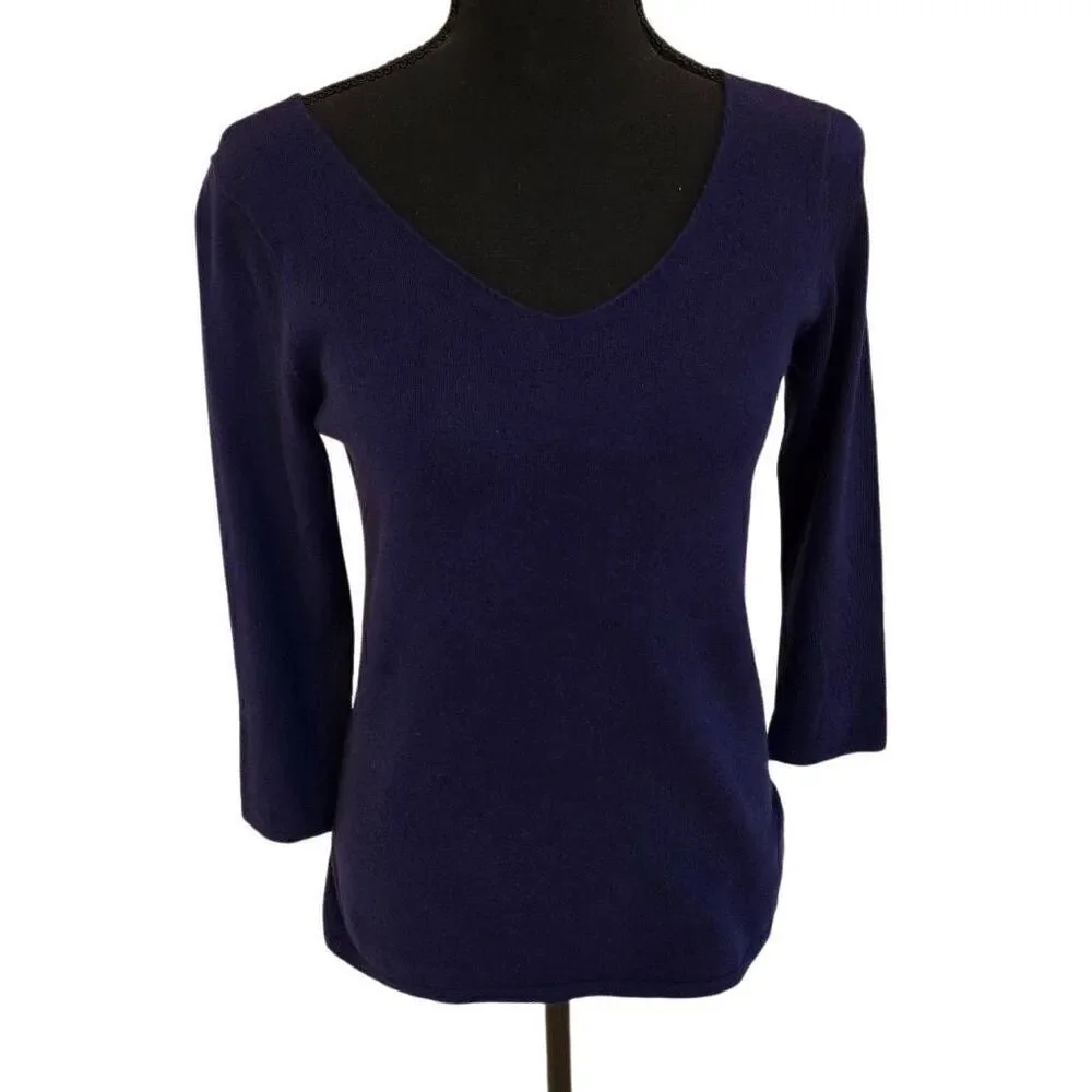 J. McLaughlin Womens Cotton Blend Pullover Sweater Navy Blue Size XS